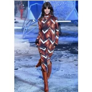 Runway  H&M Studio long Sleeve turtleneck dress geometric print orange black S 4